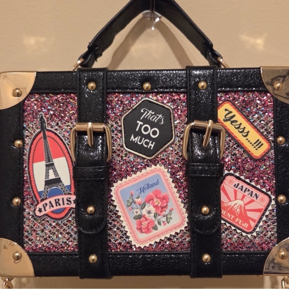 ALDO Glitter Patchwork Travel-Style Satchel Handbag - Black & Pink